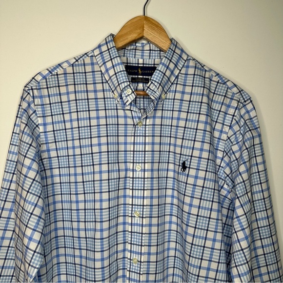 Ralph Lauren Blue Plaid Classic Fit Button Down Shirt Size Medium - Picture 3 of 8